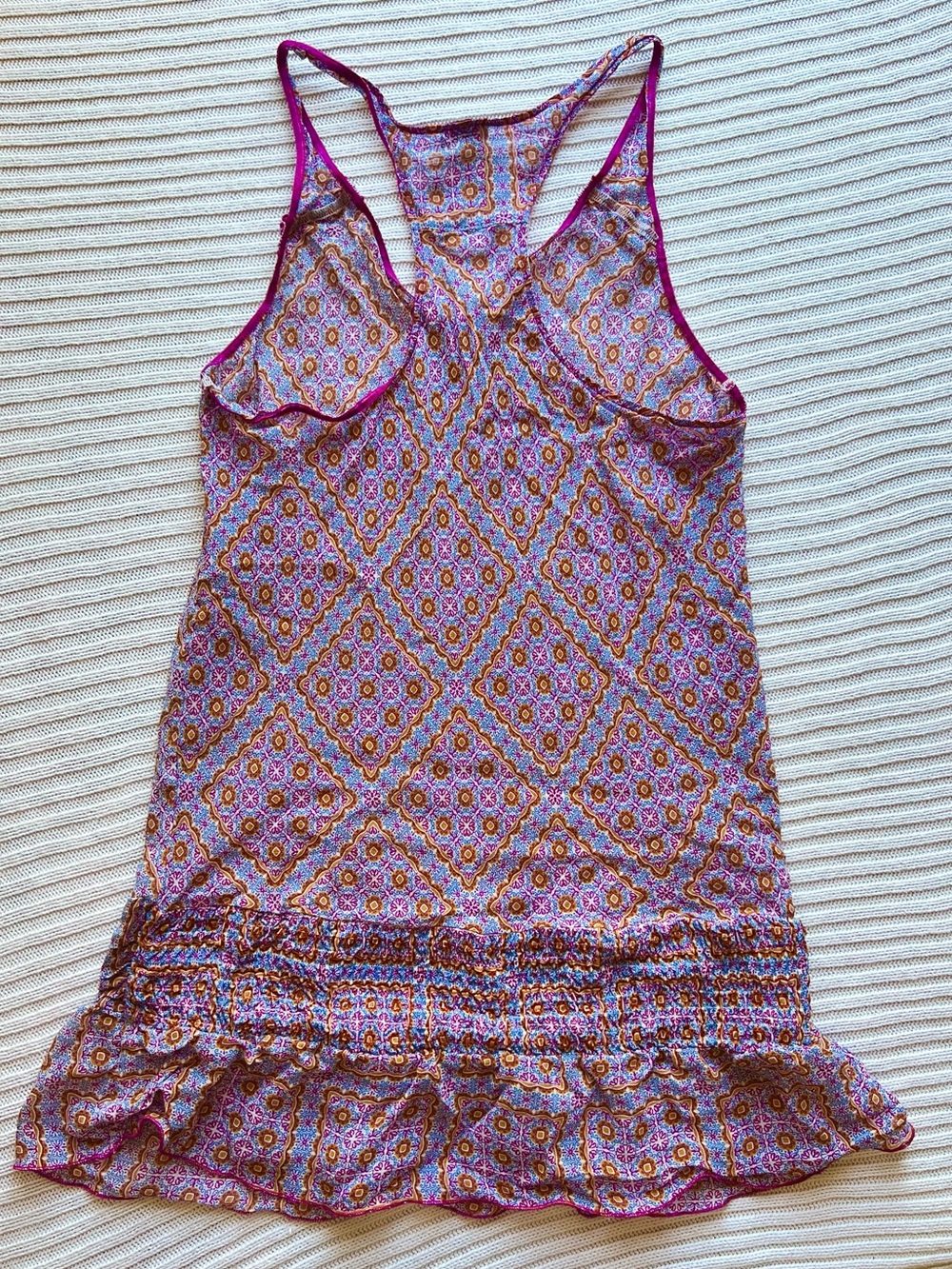 Intimissimi Y2K Boho Tile Print Sheer Racerback Slip Dress Ruffle Hem Cami - Picture 4 of 6